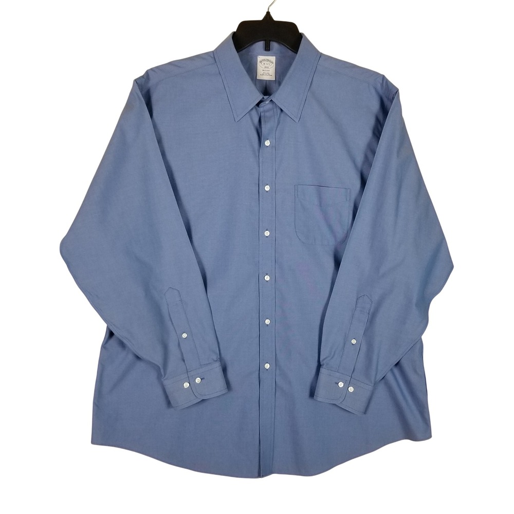 Brooks Brothers Dress Shirt Mens 18 4/5 Blue Regent Fit Non-Iron Cotton Solid